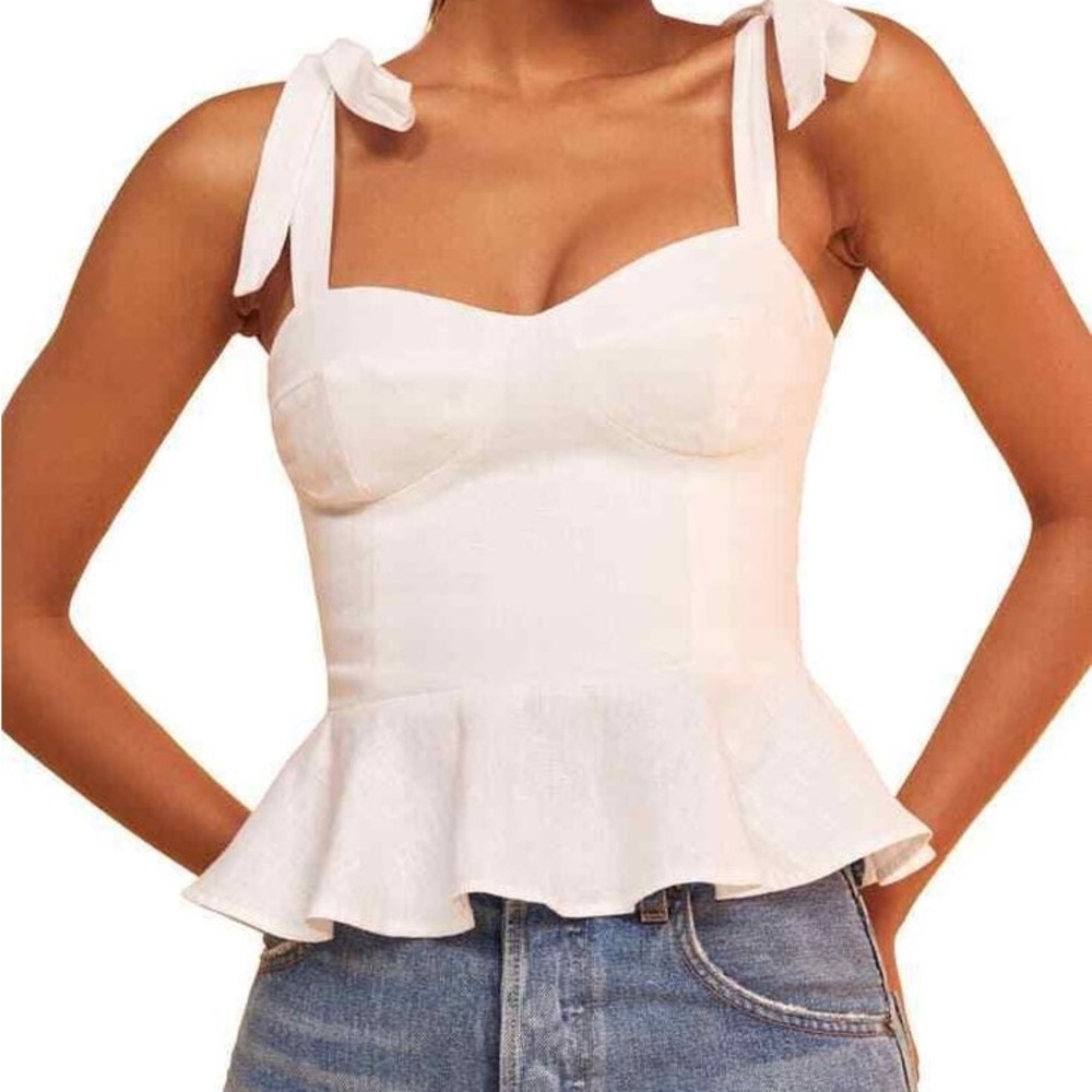 Reformation Kassie Linen Blouse in White 0 XS